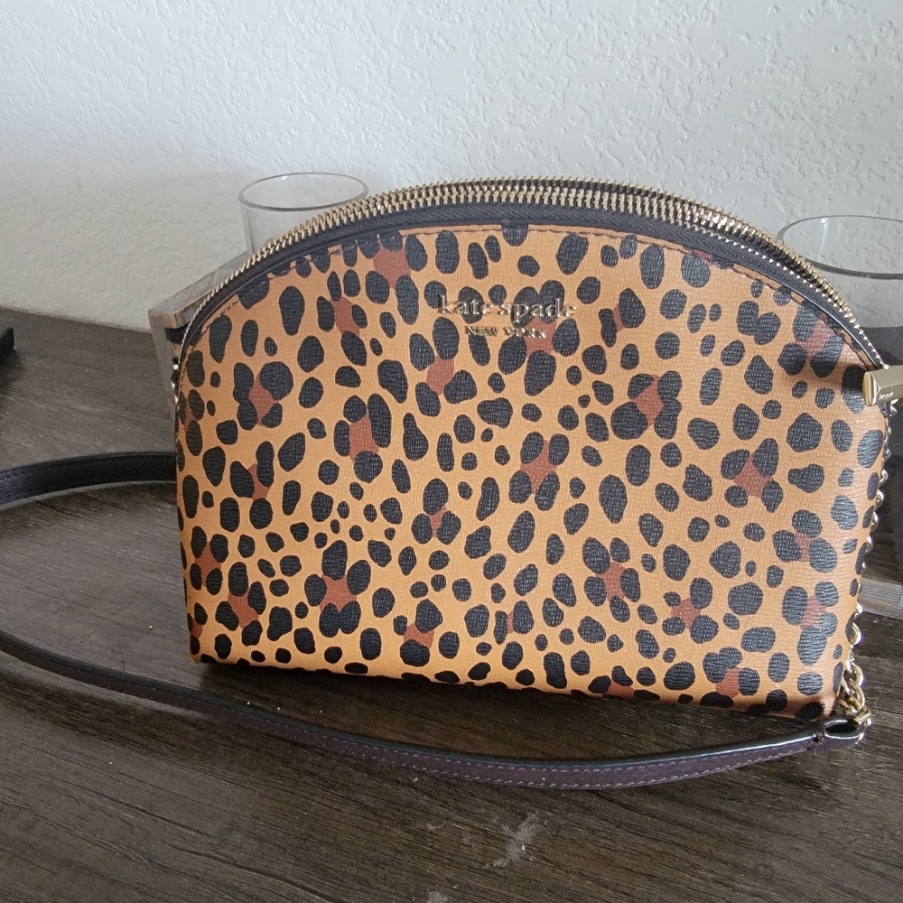Kate Spade Spencer Dome Crossbody  Leopard Print Double Zip
